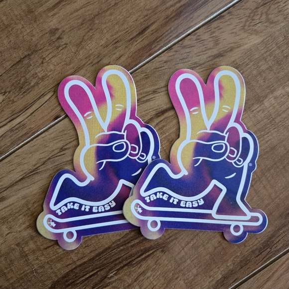 Dutch Bros Take It Easy Sticker Pair Colorful Peace Sign Stickers - Picture 1 of 2